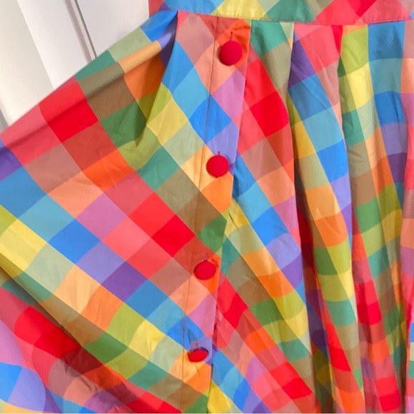 Unique Vintage Rainbow Madras Plaid Tarrytown Hostess Dress Sz L NWT - Picture 7 of 10